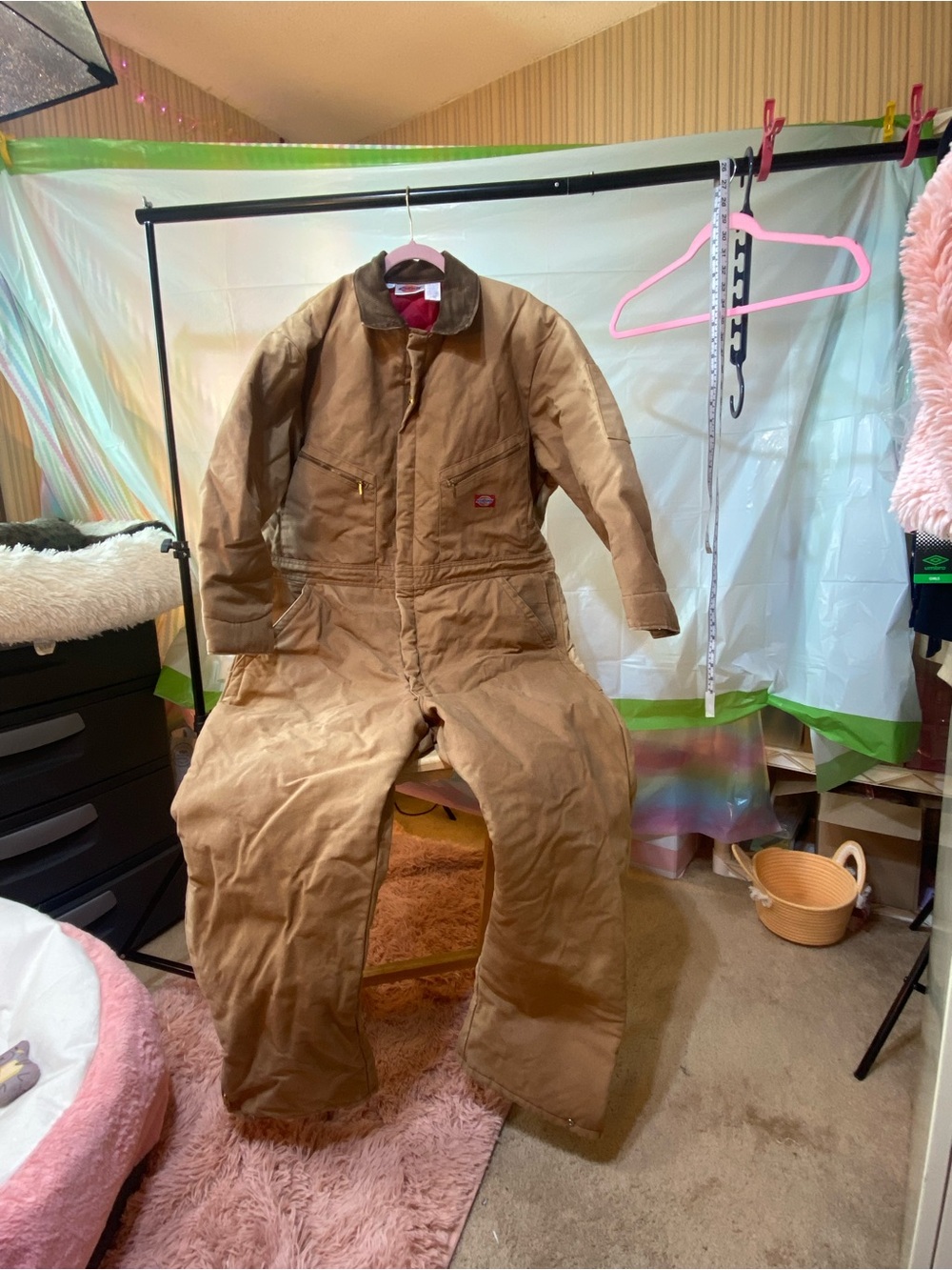 Dickies Insulated Work Coveralls 46/48 Short Brown Quilted Lined
